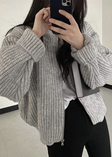 Drune | Reißverschluss Chunky Strickcardigan - Oversized Rippstrickjacke