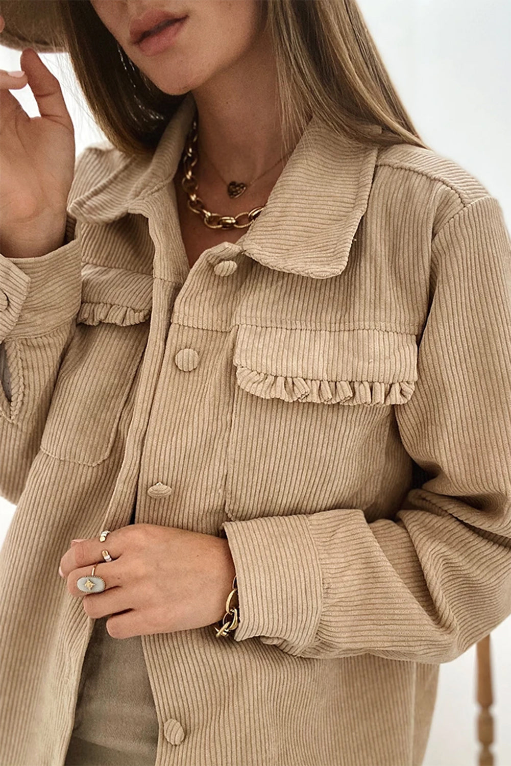 Drune | Cordurahemdjacke mit Rüschendetails Baumwollmischung Elegant und Modern