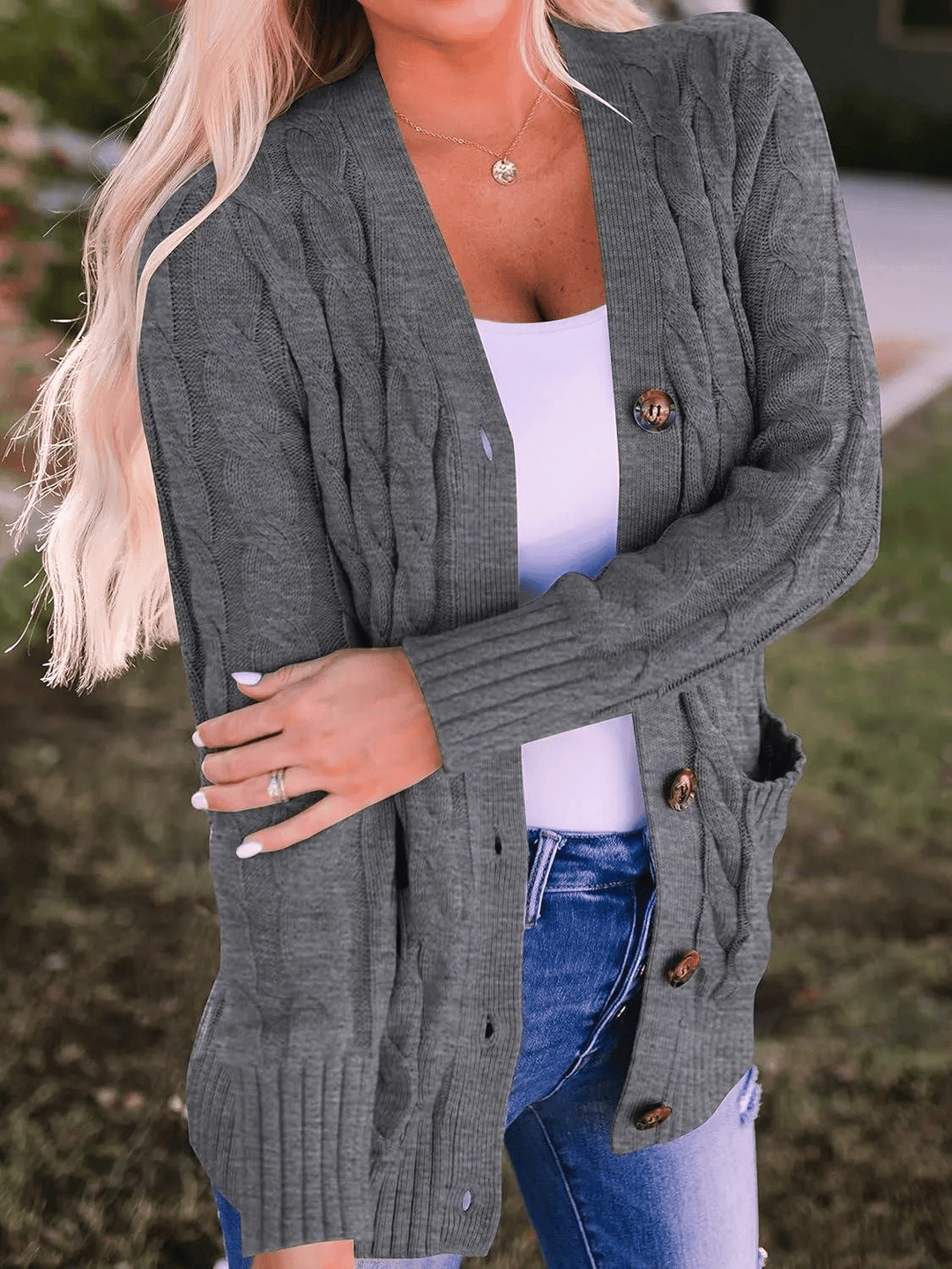 Drune | Offener Strickcardigan mit Zopfmuster