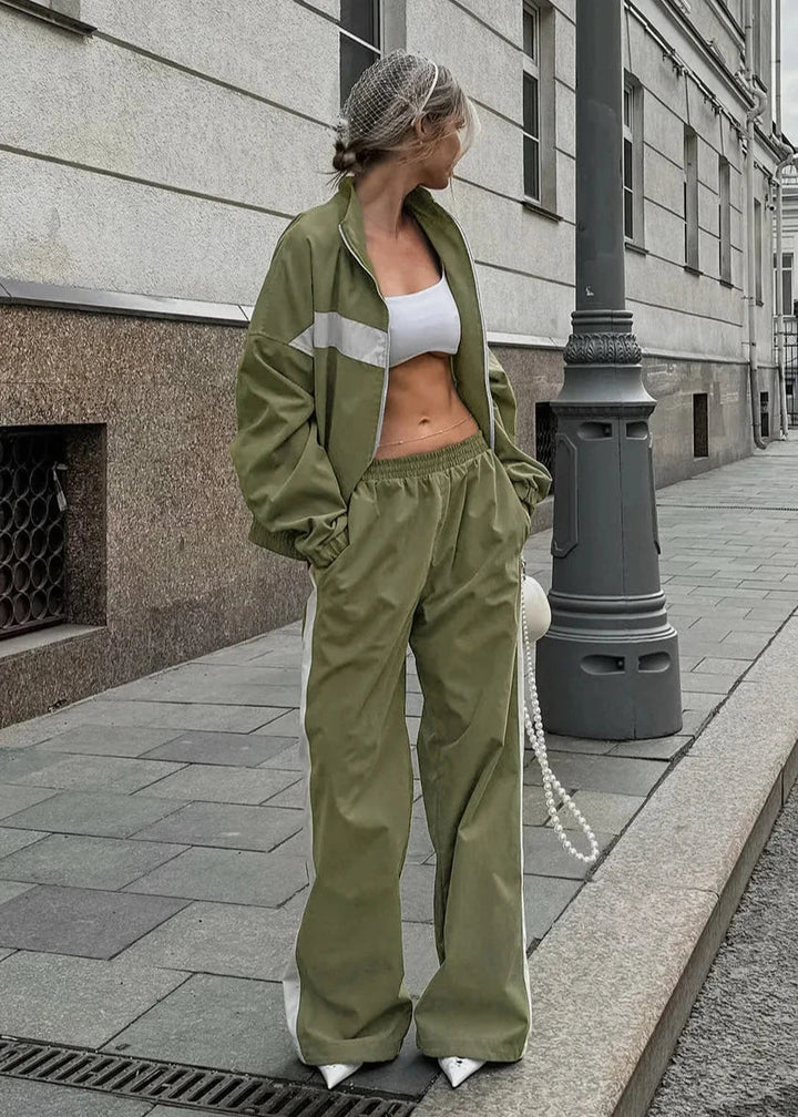 Drune | Edge - Kontrast Reißverschlussjacke und weit geschnittene Hose Set