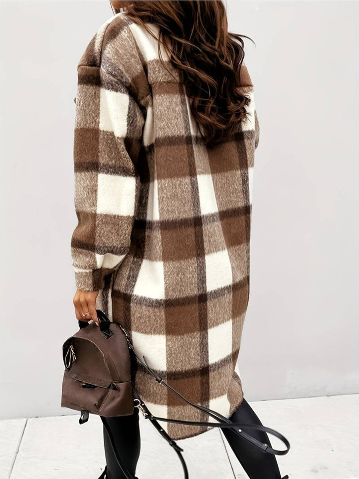 Drune | Warme Damen Karomuster Wolljacke mit Knöpfen