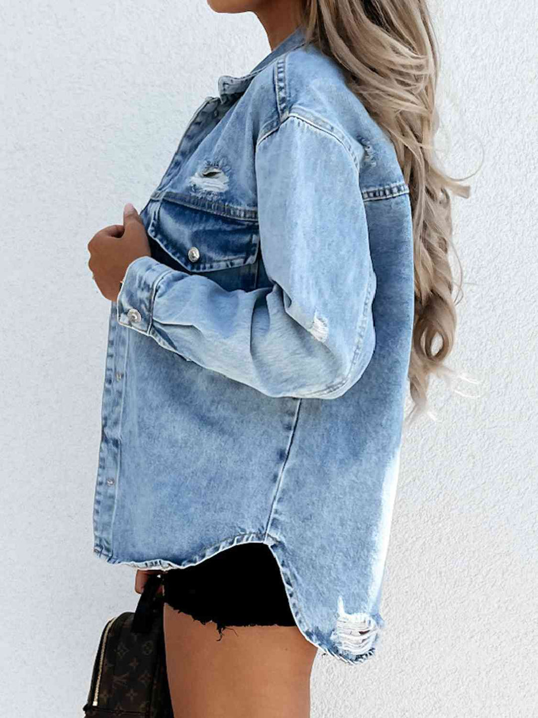 Drune | Ausgefranste Snap Down Denimjacke