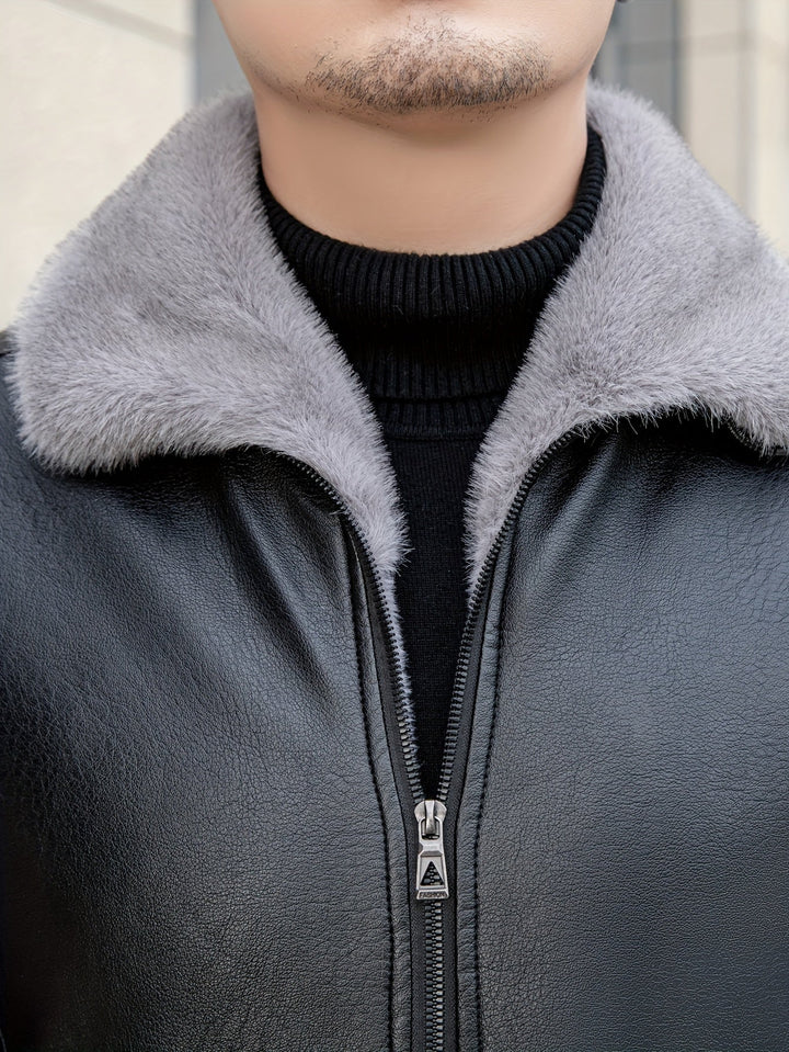 Drune | Reißverschluss Mit Revers Kunstleder Winterjacke - Perfekt für Winter