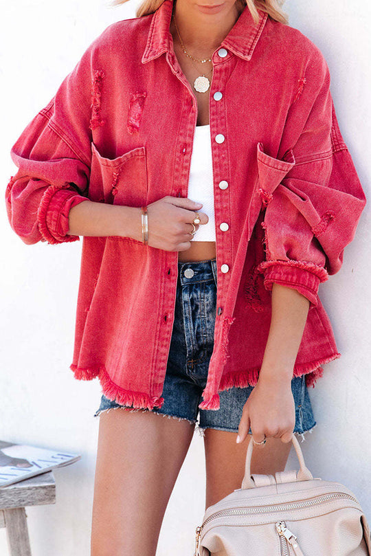 Drune | Revers Langarm Ripped Denim Jacke