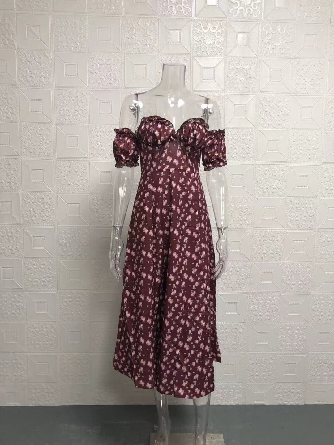 Drune | Geschlitztes Blumenkleid schulterfreies Röhrentop-Kleid