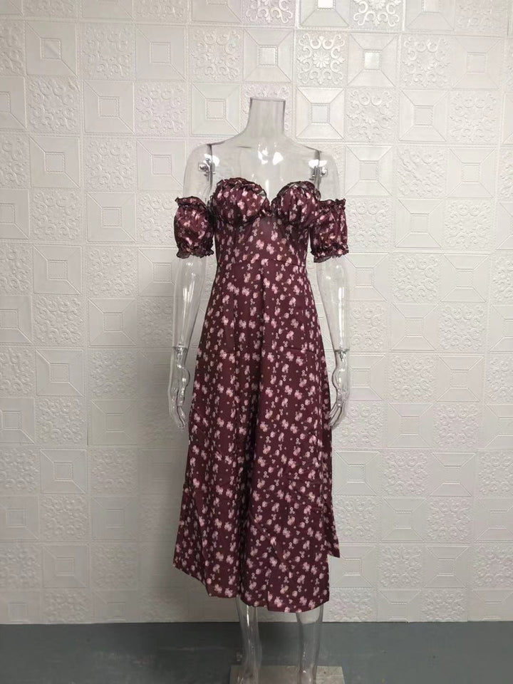 Drune | Geschlitztes Blumenkleid schulterfreies Röhrentop-Kleid