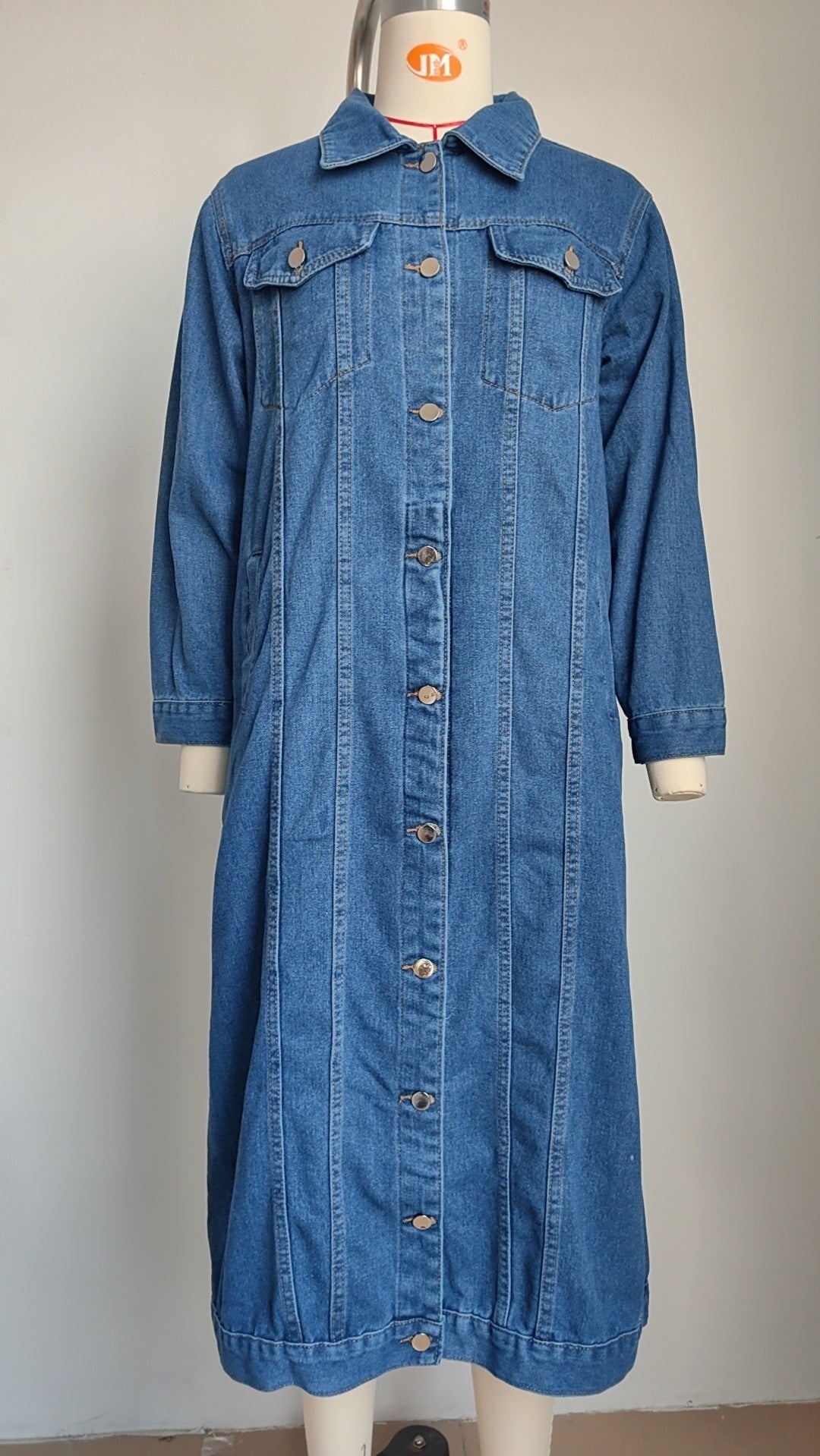 Drune | Lang Denimjacke Knopfverschluss Lässig und Trendy