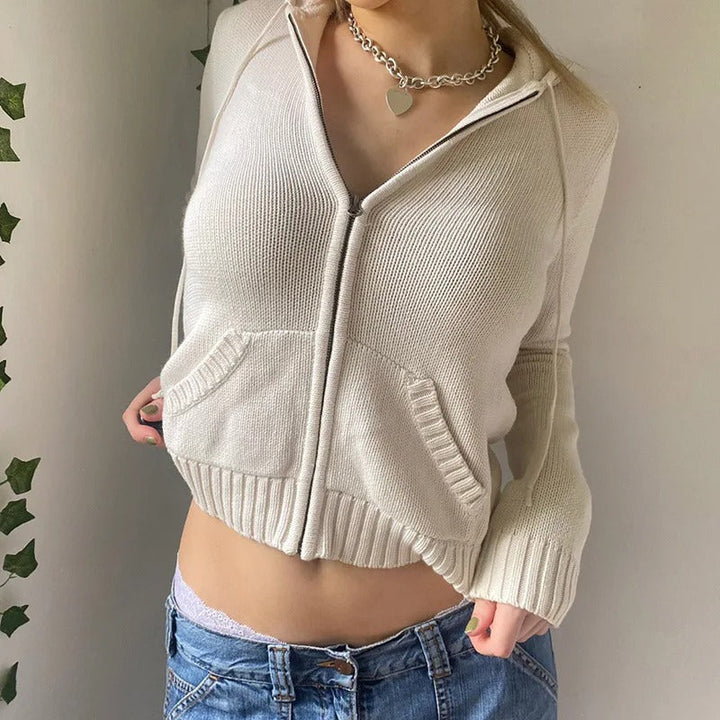 Drune | Cozy hooded knit cardigan with button placket at the front