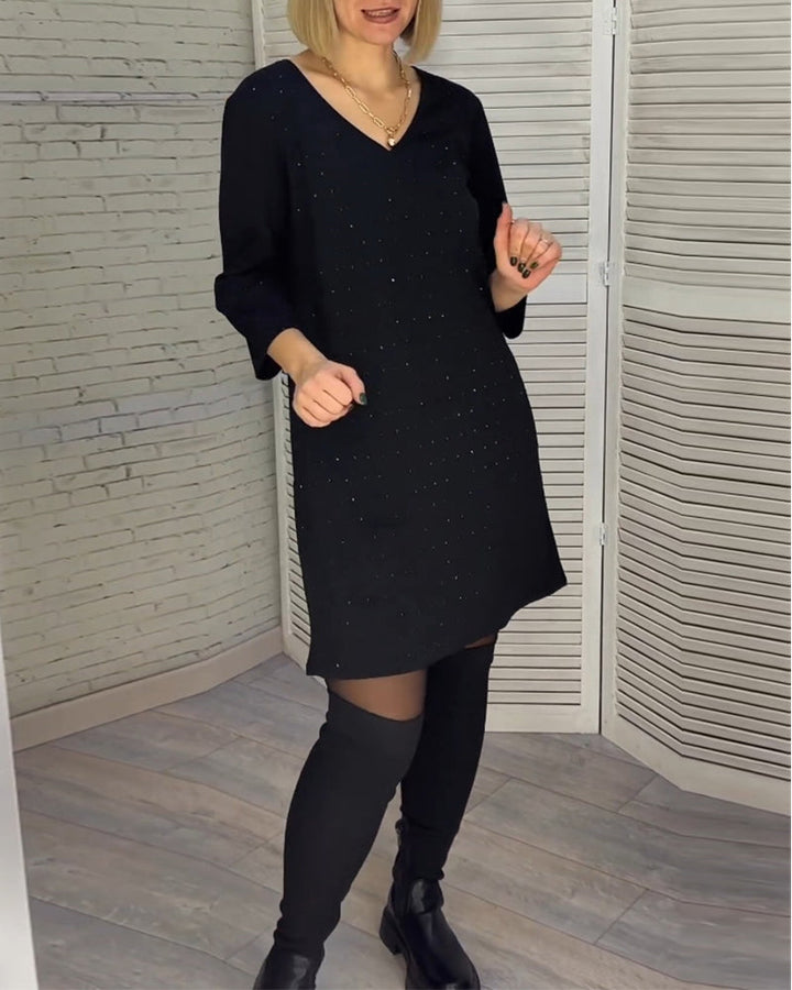 Drune | Kleid mit V-Ausschnitt und Dreiviertelärmeln