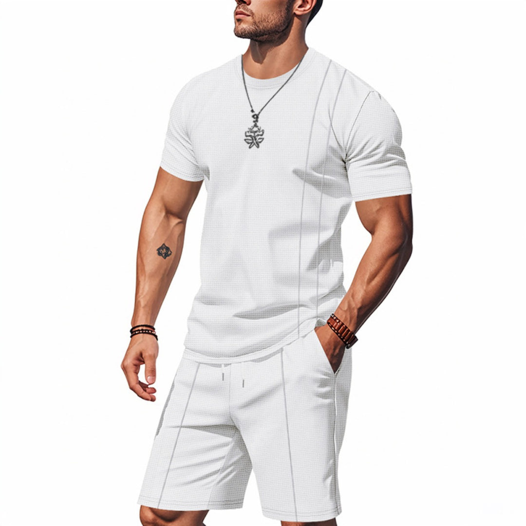 Drune | Waffel-Kurzarm-Shorts Zweiteiliges Set