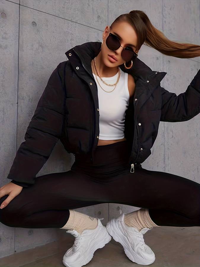 Drune | Cropped Puffer Winterjacke - Langarm