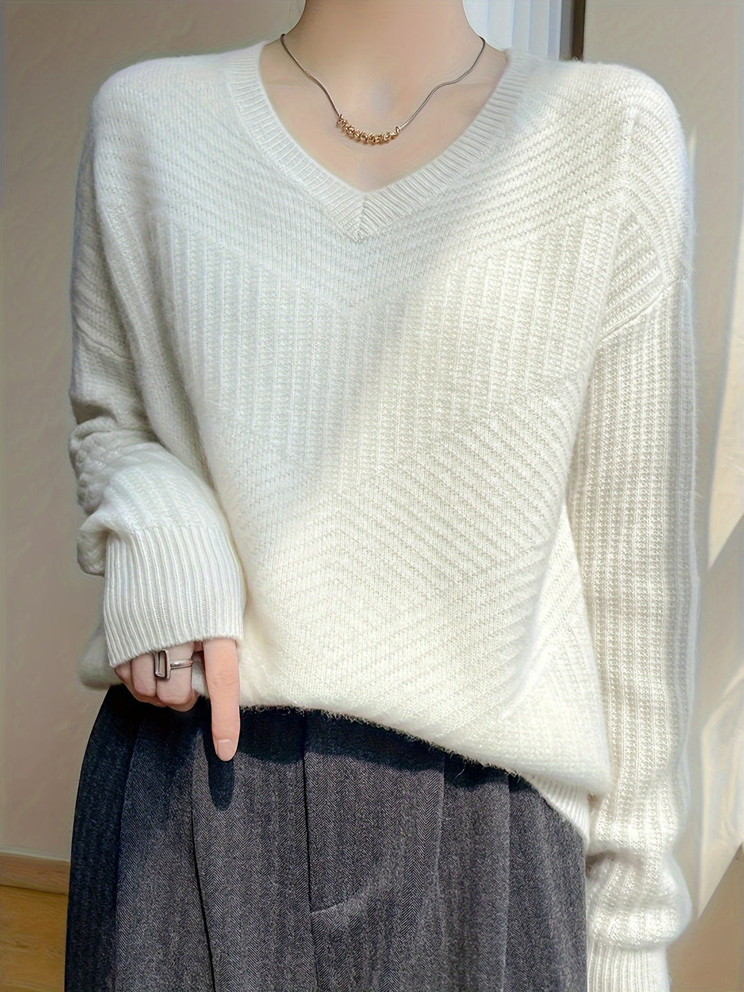 Drune | V-Drune | Wollpullover aus 100% Wolle und einfarbigem Design Pullover Damen - Perfekt für jeden Tag