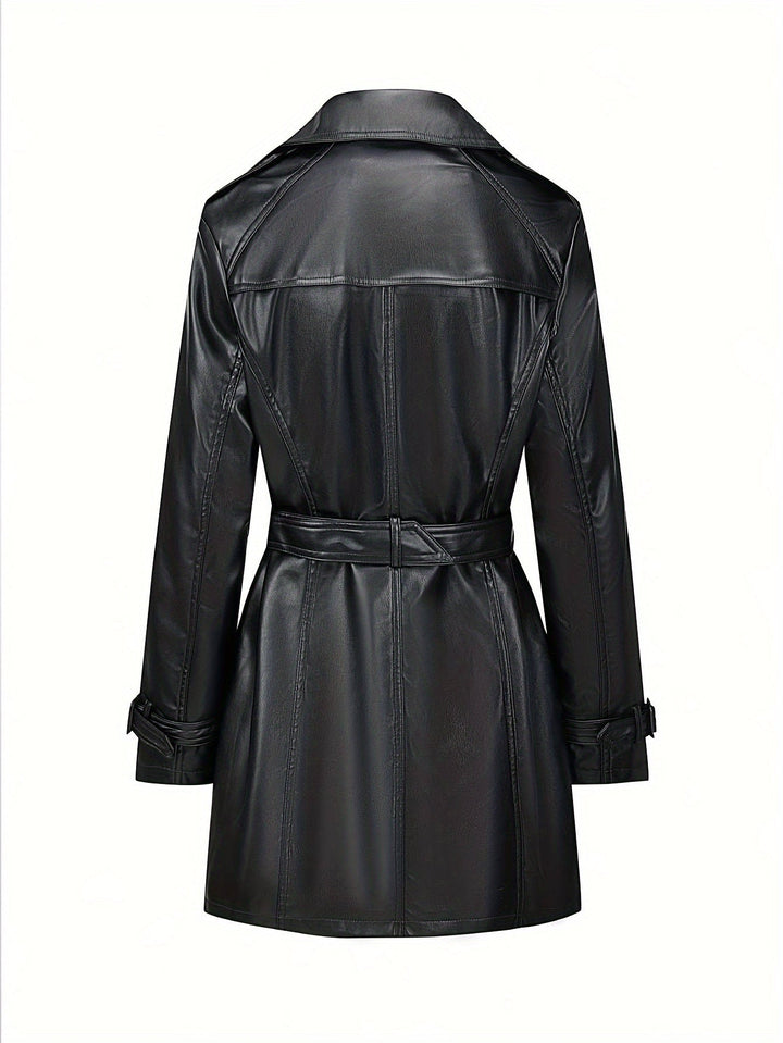 Drune | Trenchcoat aus Kunstleder mit Gürtel und Vintage-Ärmeldesign für Damen - Ideal für Alltagsmode