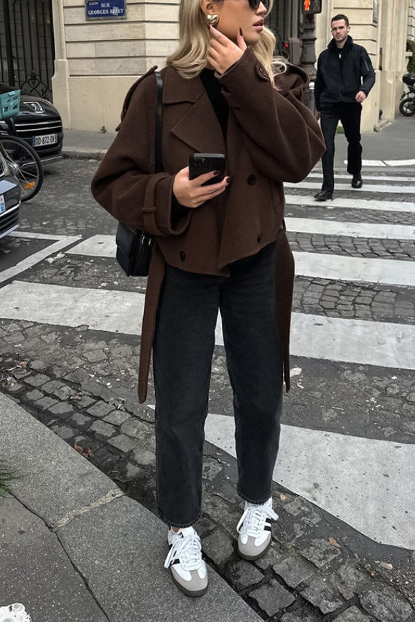 Drune | Revers Temperament Doppelreiher Haar Wolljacke
