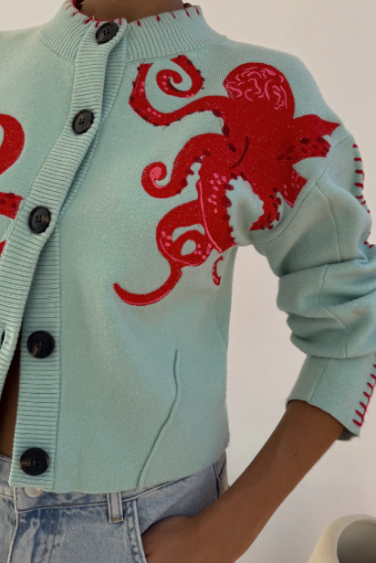 Drune | Strandstrick-Cardigan mit nautischem Oktopus-Design