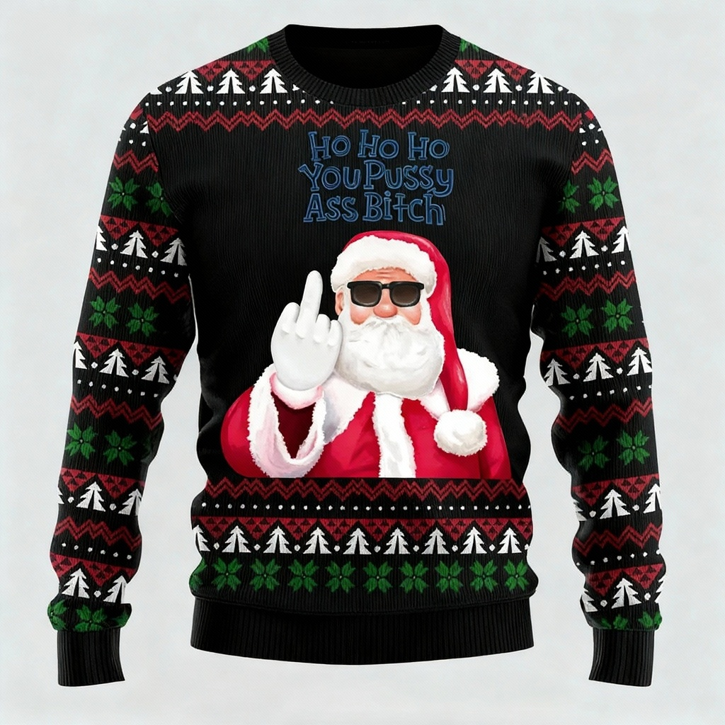 Drune | Skurril, Gemütlich & Festlich: Der Verspielte Weihnachtsmann-Aufdruck-Pullover