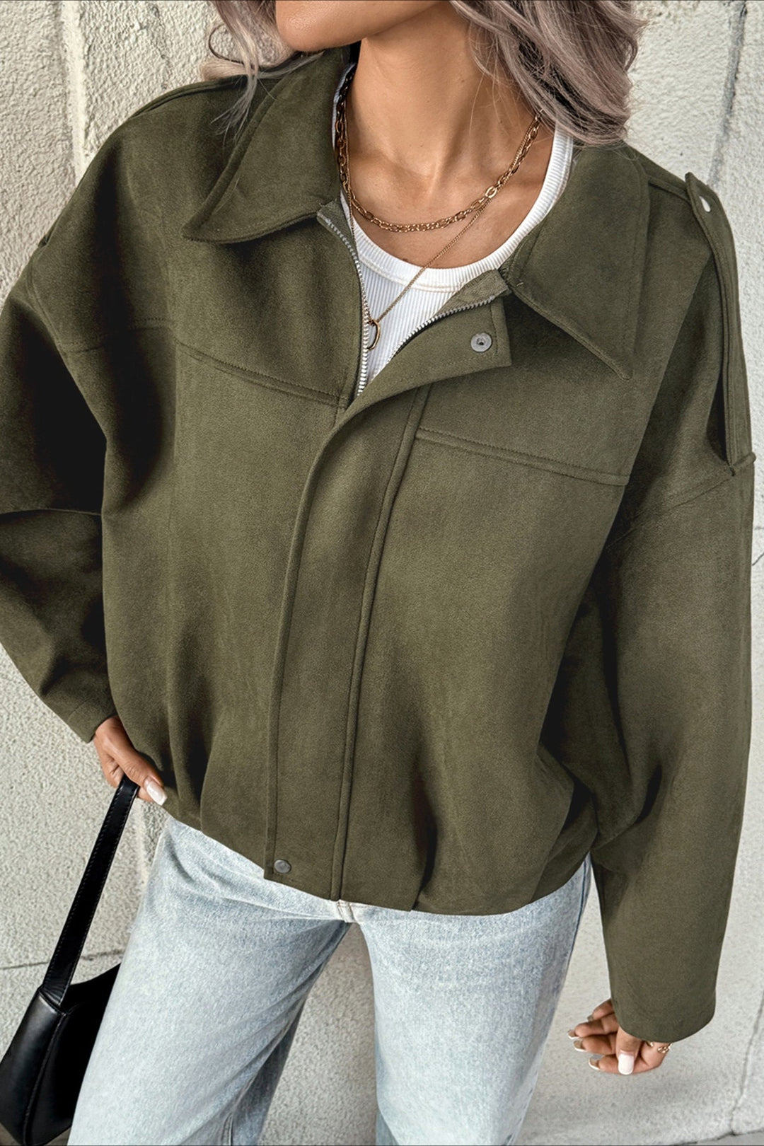 Drune | Kragen Wildleder-Look Bomberjacke