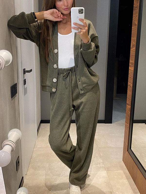 Drune | lässiges V-Ausschnitt Pullover- und Hose-Set