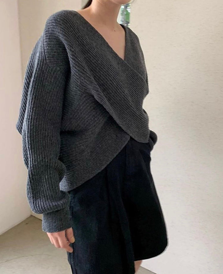 Drune | Rippstrick-cross-over-pullover Weich und Elegant Moderne Passform