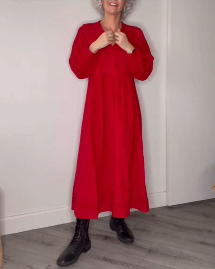 Drune | Elegantes Kleid mit V-Ausschnitt und Langen Ärmeln