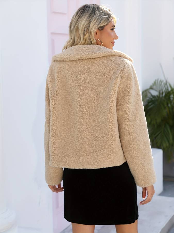 Drune | Warmer Beige Wintermantel aus Teddystoff