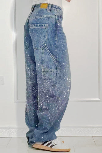 Drune | Damen Gewaschene Jeans Mit Strassdetails Im Weiten Schnitt