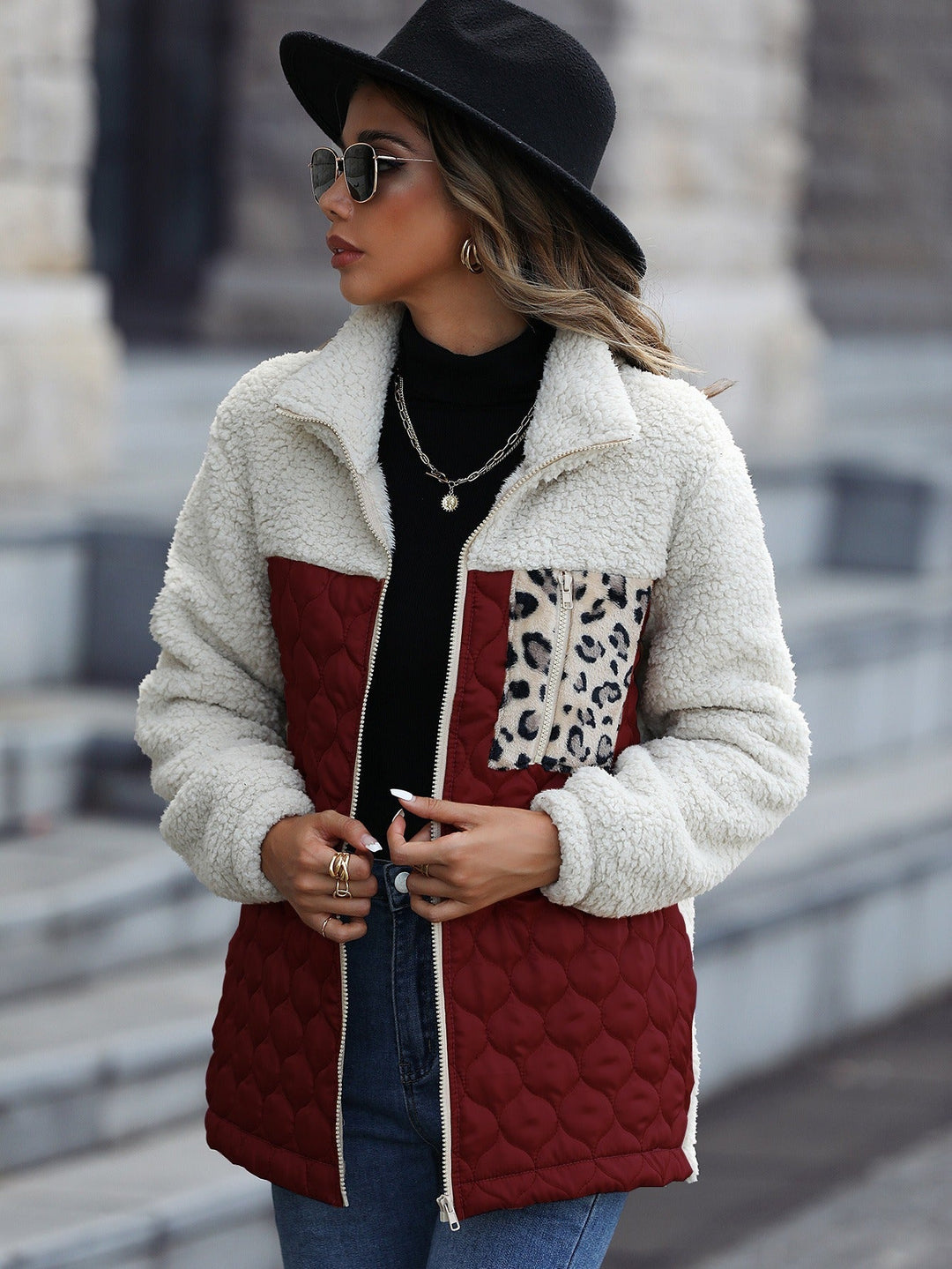 Drune | Modischer Sherpa|Mantel Mit Printtasche