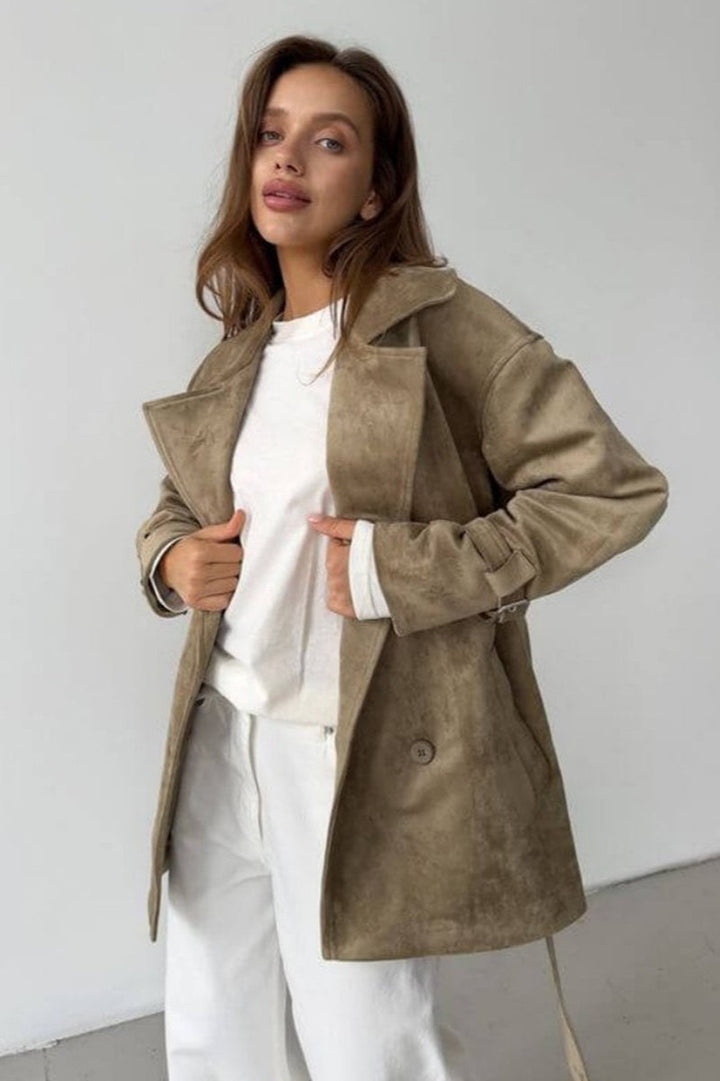 Drune | Wildleder Revers Taillenbund Jacke Mantel