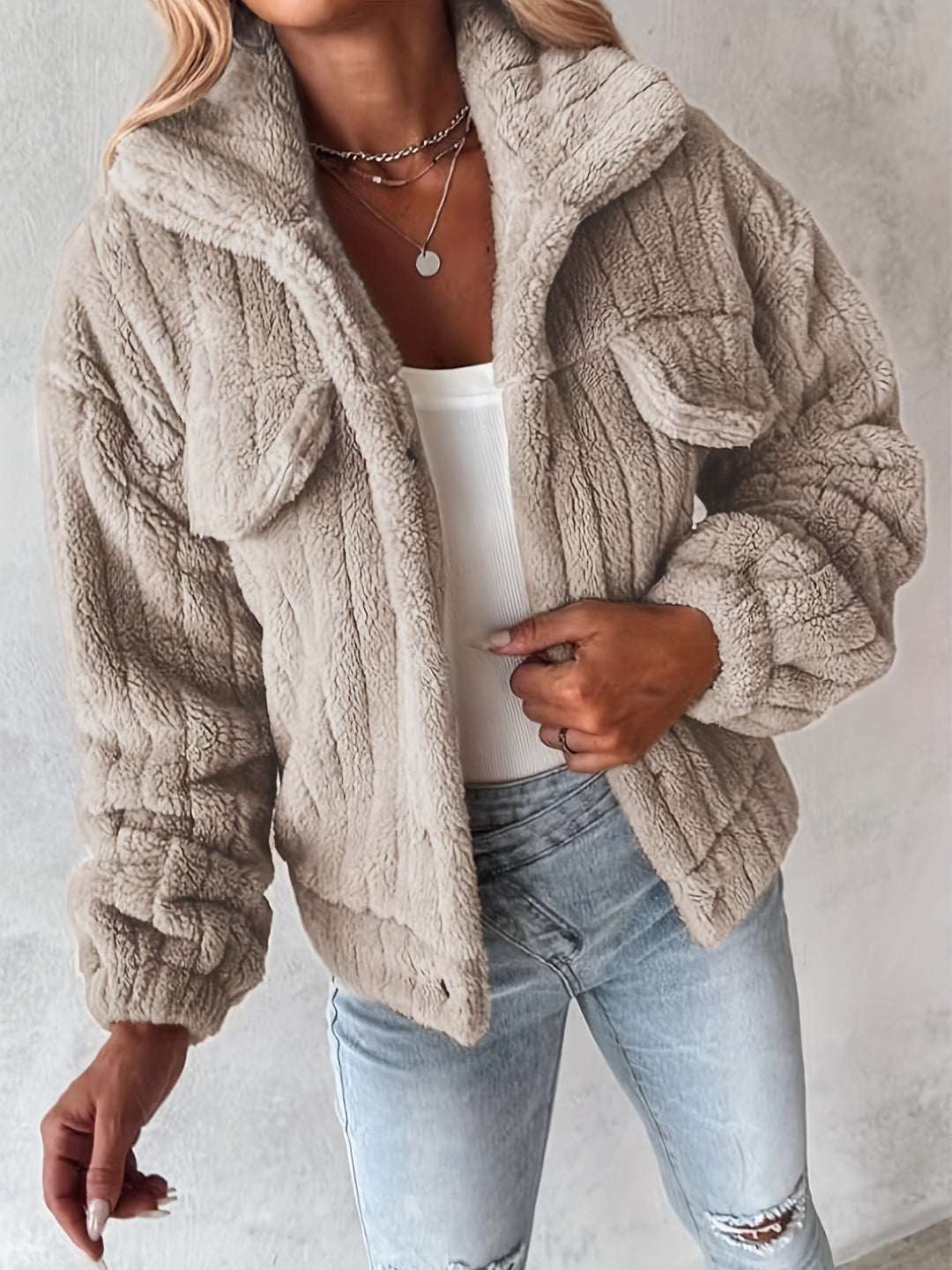 Drune | Teddyjacke mit Taschen Weich und Gemütlich Perfekt Für Kalte Tage
