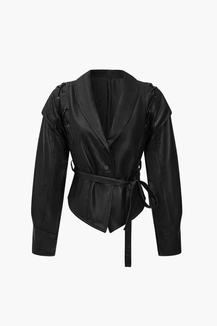 Drune | Leder Krawattenfront Überknopfjacke