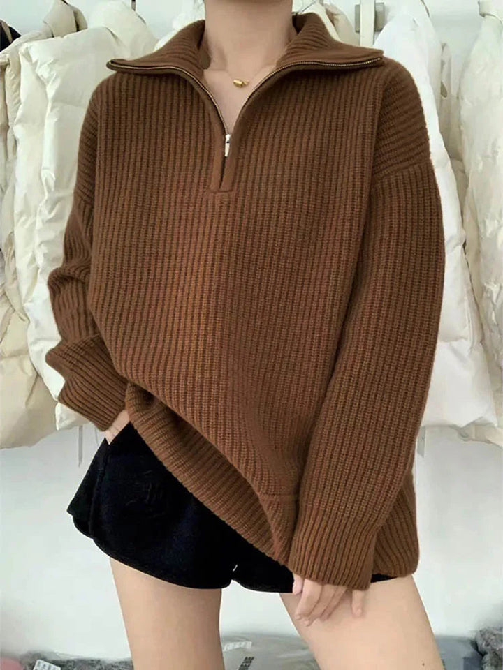 Drune | dicker Strickpullover mit Reißverschlusskragen für herbstliche Schichten