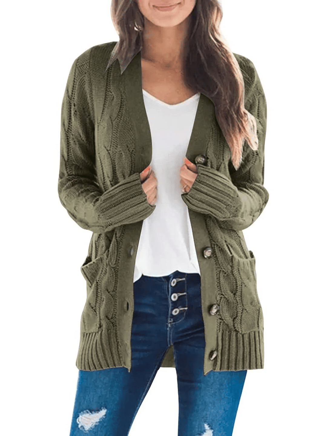 Drune | Offener Strickcardigan mit Zopfmuster