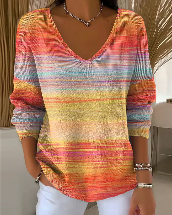 Drune | Ausschnitt Pullover mit Regenbogenstreifen