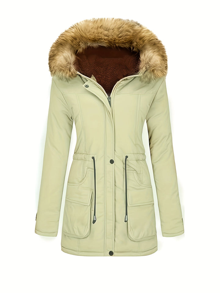 Drune | Fleece-Parka-Winterjacke mit veganer Fell-Kapuze für Damen - Perfekt für Outdoor-Aktivitäten