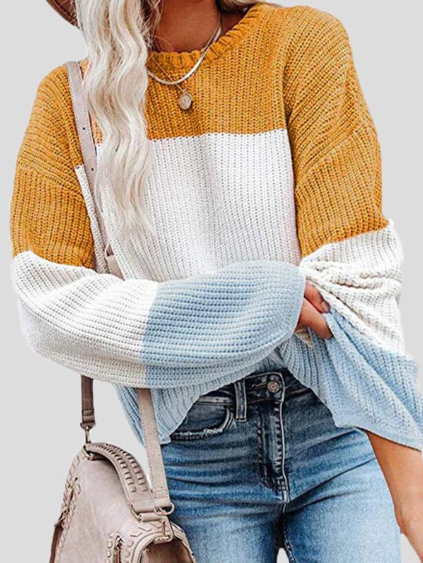Drune | Cozy colorblock knit sweater for autumn layering.