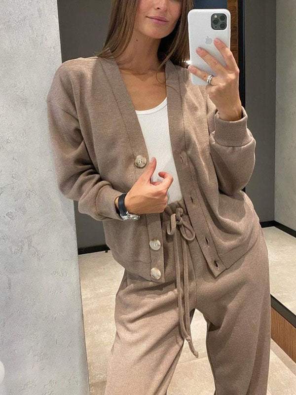 Drune | lässiges V-Ausschnitt Pullover- und Hose-Set