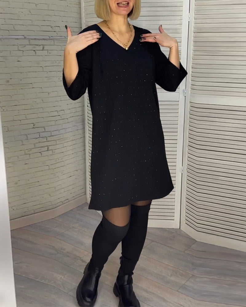Drune | Kleid mit V-Ausschnitt und Dreiviertelärmeln