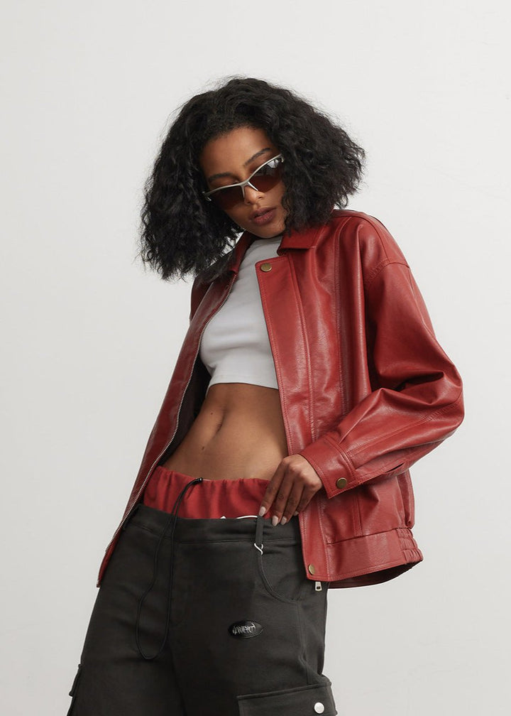 Drune | Rote Lederjacke - Unisex Mode