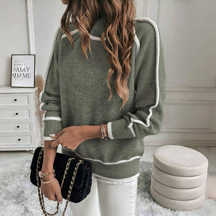 Drune | Strickpullover mit Hohem Kragen Kontrastkanten Warm und Modern