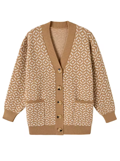 Drune | Cozy knitted cardigan with geometric pattern and button placket