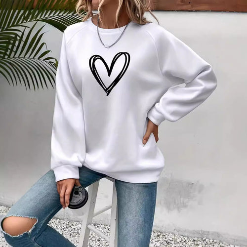 Drune | Herz-Print Rundhals-Langarm sweatshirt