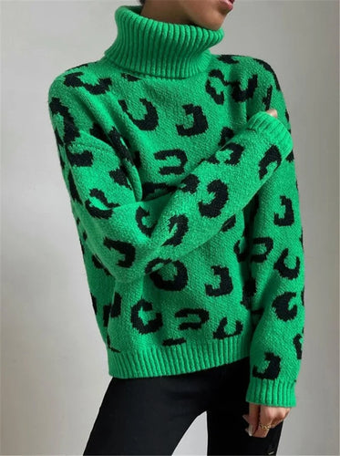 Drune | Lässiger Rollkragen-Strickpullover mit Leopardenmuster