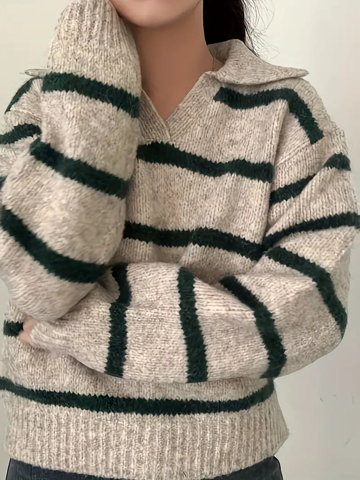 Drune | Gestreifter Strickpullover mit V-Ausschnitt
