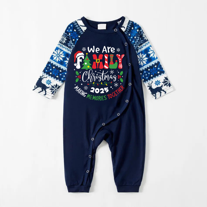 Drune | "Wir sind Familie 2025 Weihnachten Erinnerungen gemeinsam machen" Slogan Druck Blau Langarm Mit blauen Blumenhose Familie passende Pyjama Sets