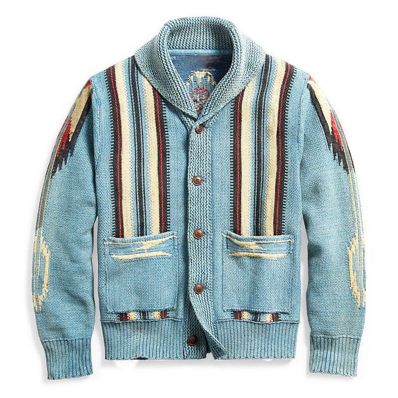 Drune | Herren Jacquard Strickjacke Im Weinlese Stil