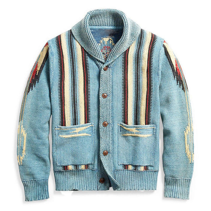 Drune | Herren Jacquard Strickjacke Im Weinlese Stil