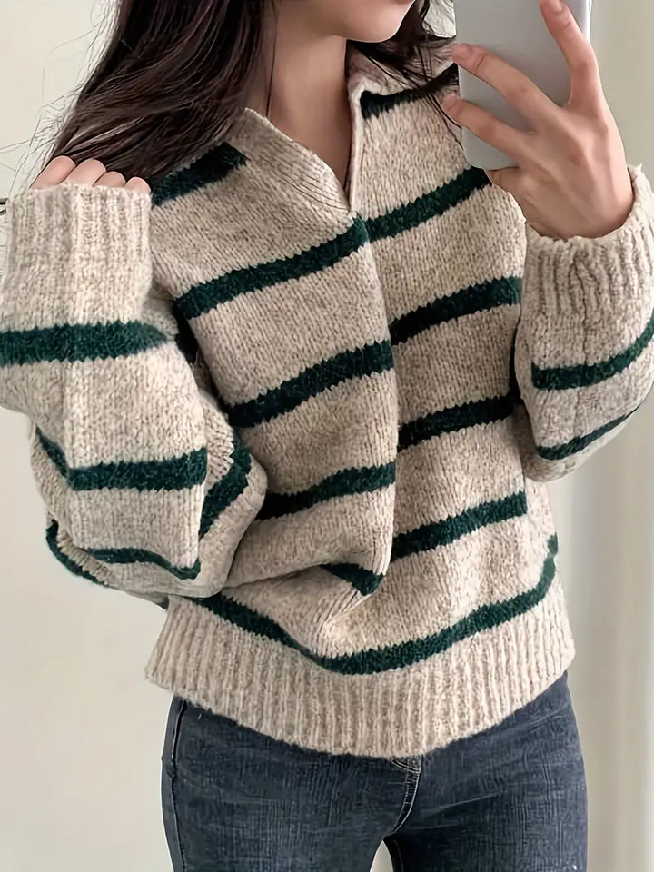Drune | Gestreifter Strickpullover mit V-Ausschnitt