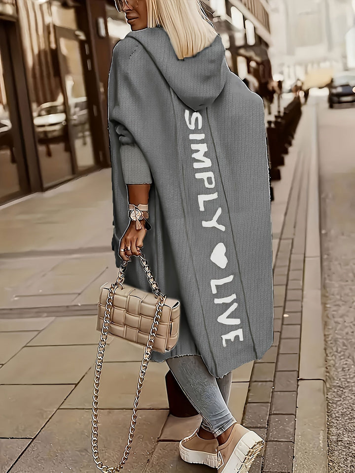 Drune | Langer Strick-cardigan mit Kapuze Weich und Warm Trendy Druck
