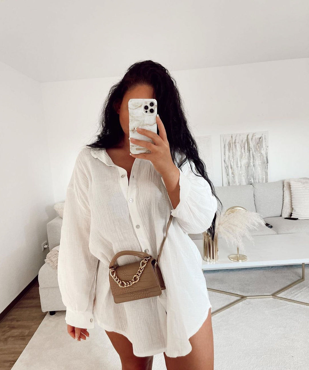 Musselin Bluse Freya Weiß Lang