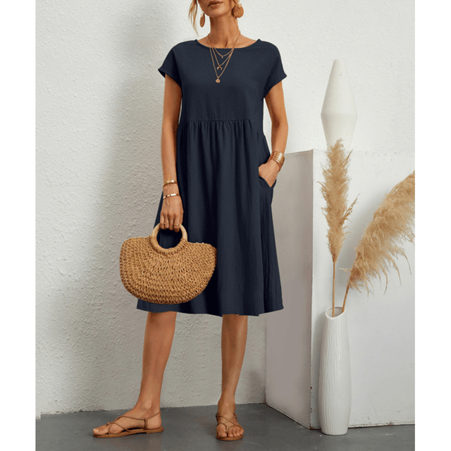Drune | Baumwolle Leinen Kurzarm Midi Kleid